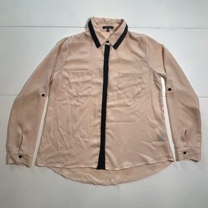 Monteau Beige and Black Long Sleeve Blouse size Medium